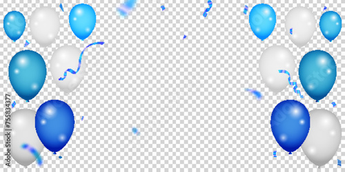 Celebration party banner with Blue color balloons background. Blue and white balloon vector illustration on transparent background.