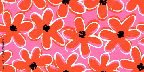 Exotic hand drawn flowers, seamless patterns with floral for fabric, textiles, clothing, wrapping paper, cover, banner, home decor, abstract backgrounds.