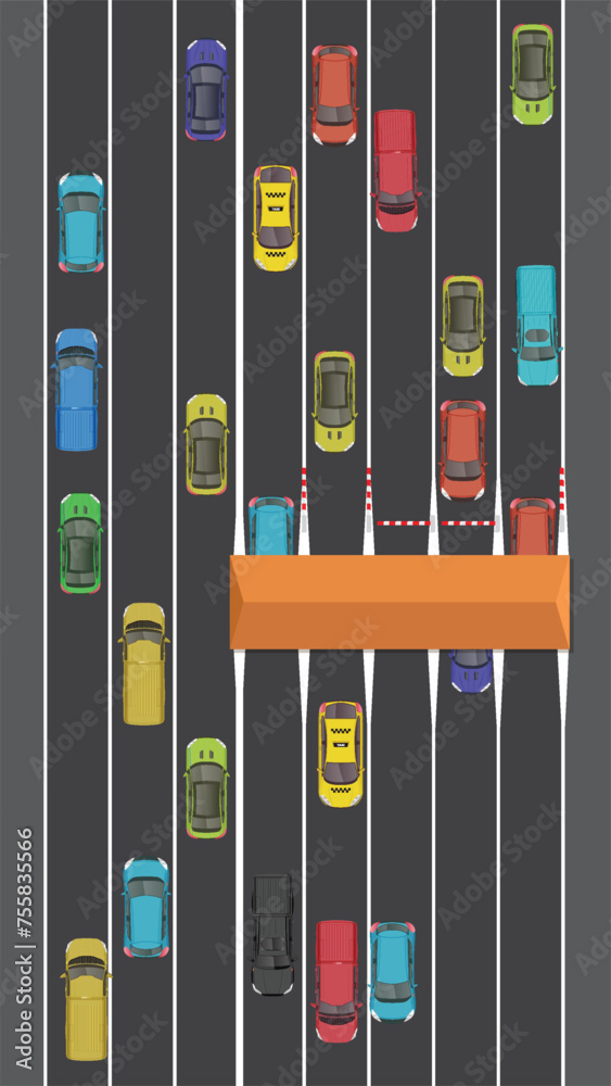 Φωτογραφία top view of car vehicle on road with toll highway speed road traffic, view from
