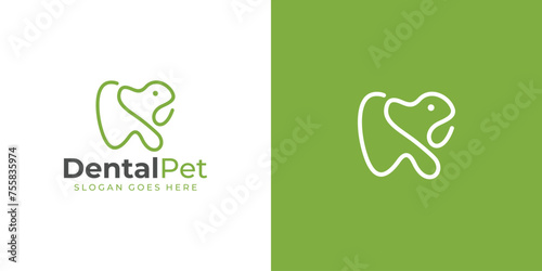 Creative Dental Pet Logo. Tooth and Dog with Linear Outline Style. Tooth Care Logo Icon Symbol Vector Design Template. photo
