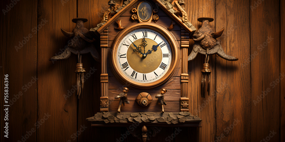 Antique Clock, antique clock on a wooden wall, Traditional wall clock, Maple Clocks Deluxe, Generative AI 