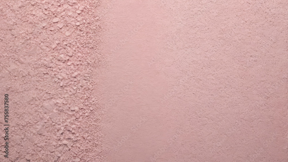 Fototapeta premium Cement surface imitation on a pastel pink background, Venetian stucco texture prominent, top view angle showcasing an open area for adding text