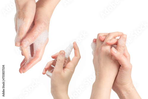 Hand washing isolated on white background.