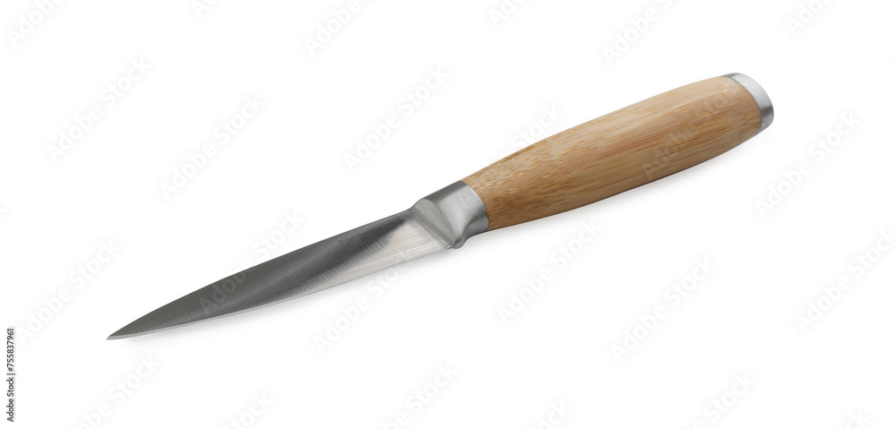 One sharp knife with wooden handle isolated on white One sharp knife with wooden handle isolated on white