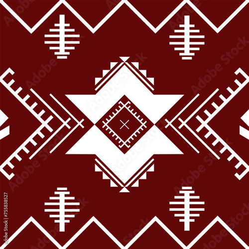 Geometric ethnic ikat seamless pattern. Embroidery Christmas style. Design for printed, fabric, fashion, clothing and wallpaper. 