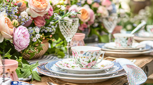 Easter tablescape decoration, floral holiday table decor for family celebration, spring flowers, Easter eggs, Easter bunny and vintage dinnerware, English country and home styling