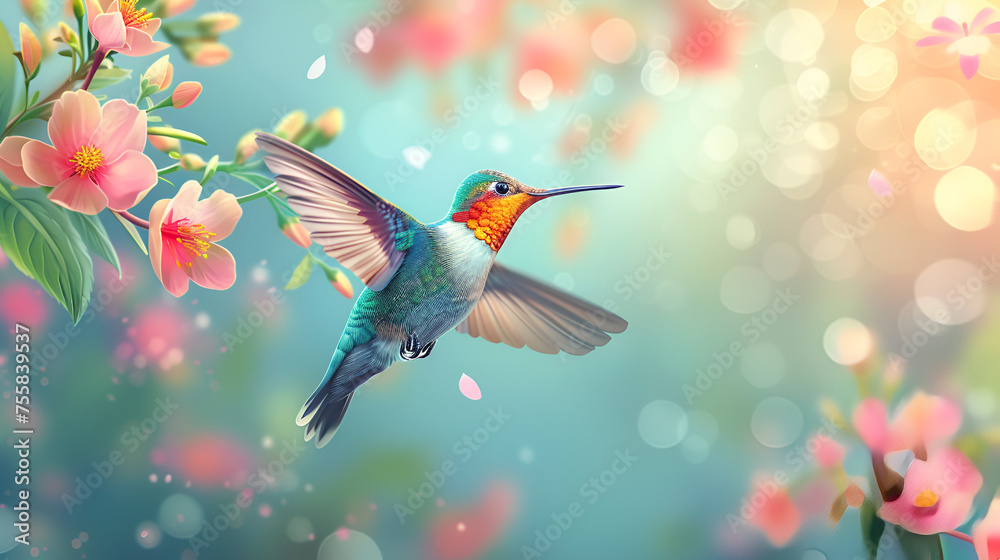 Flying hummingbird web banner, generative ai - obrazy, fototapety, plakaty 