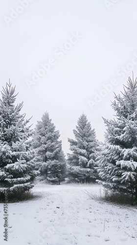 A snowy landscape with pine trees Calmness atmospheric photo footage for TikTok, Instagram, Reels, Shorts
