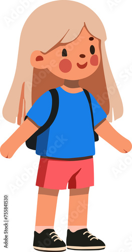 Child, girl student going to school.