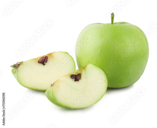 Green apple and slices isolated on the white background