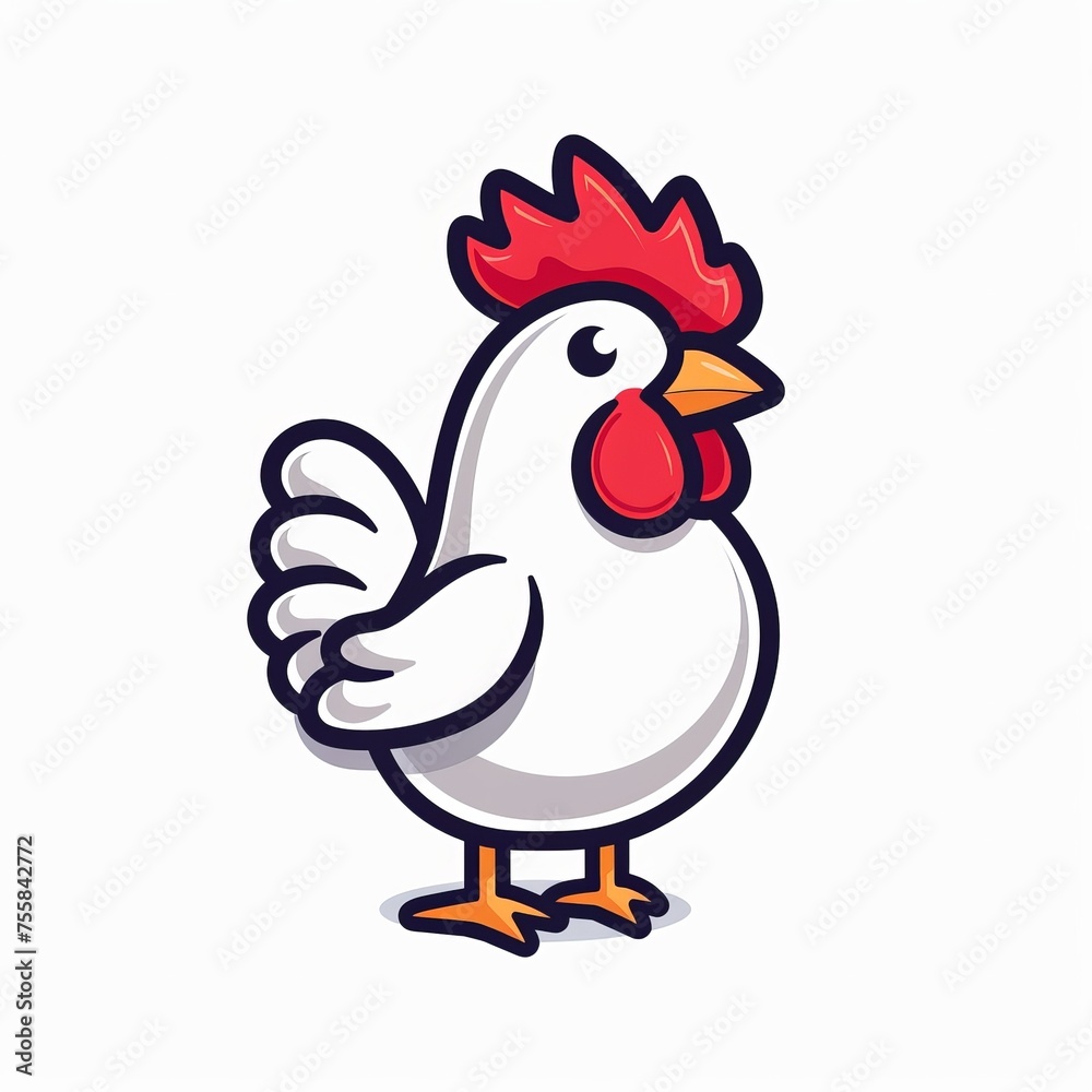 Flat logo of Cute chicken cartoon icon illustration. animal nature icon concept isolated premium
