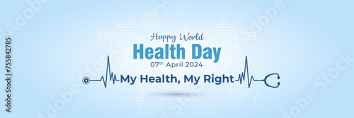 World health day vector illustration with medical stethoscope. Theme of April 7 , 2024. Website banner design.
