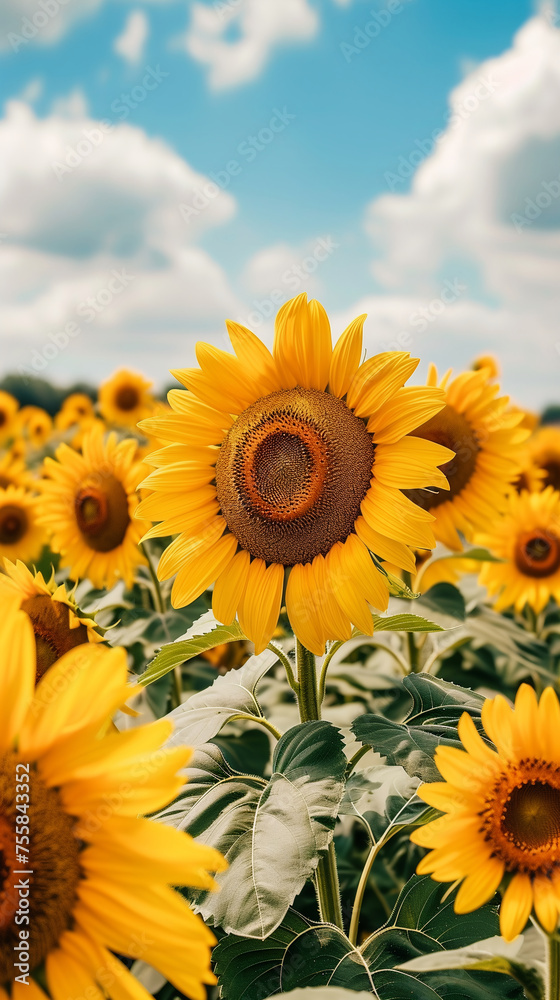 A field of yellow sunflowers Calmness atmospheric photo footage for TikTok, Instagram, Reels, Shorts