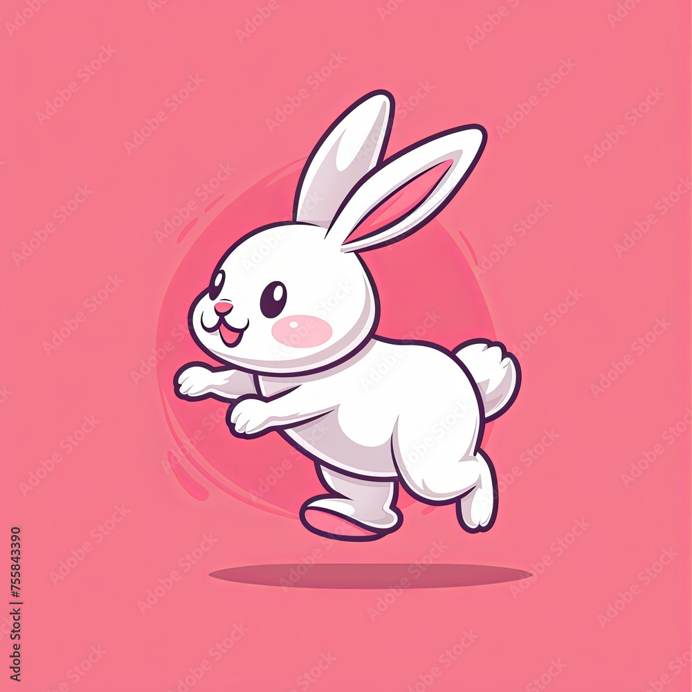 Flat logo of joyful bunny hopping with joy illustration Flat logo of joyful bunny hopping with joy illustration