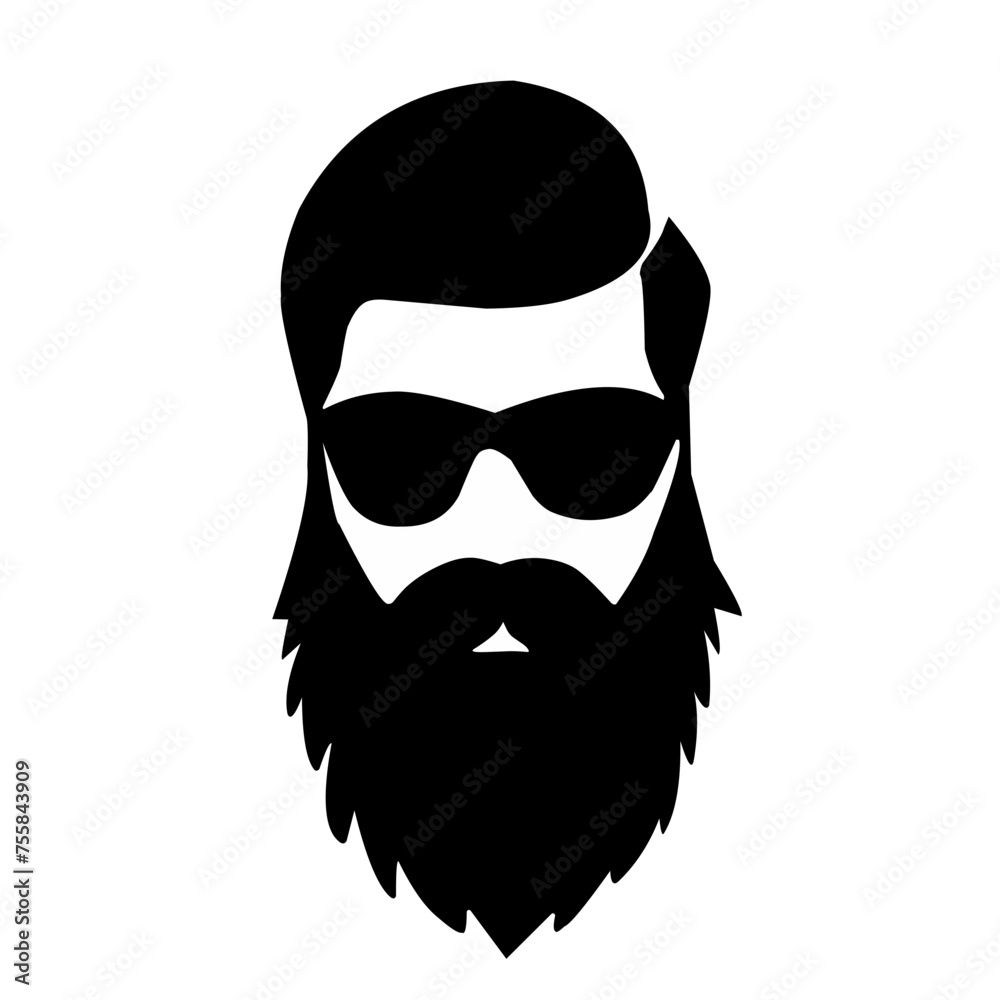 cut of Man with beard, hipster face. Fashion silhouette, emblem, icon, label. Vector illustration.