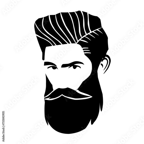 cut of Man with beard, hipster face. Fashion silhouette, emblem, icon, label. Vector illustration.