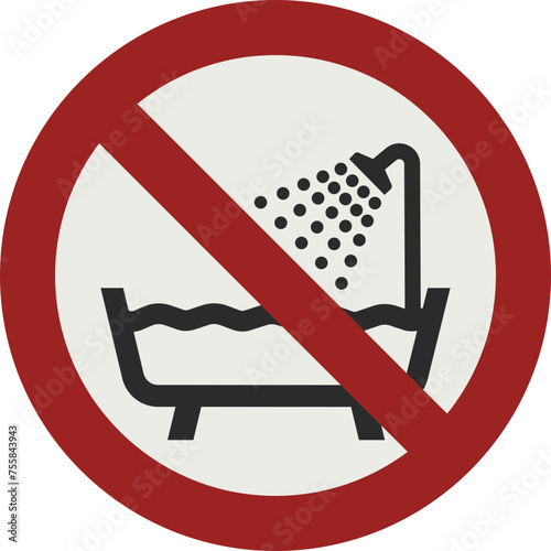PROHIBITION SIGN PICTOGRAM, Do not use this device in a bathtub, shower or water-filled reservoir ISO 7010 – P026, SVG