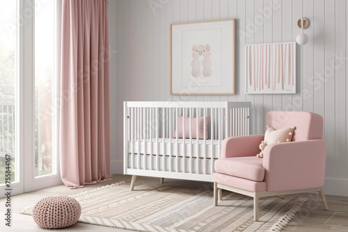 A warm and minimalist welcoming pink nursery designed for baby, newborn bedroom © Sunday Cat Studio