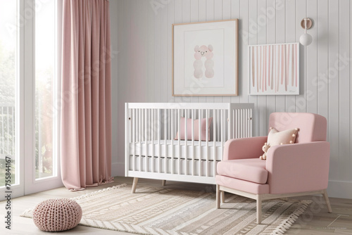 A warm and minimalist welcoming pink nursery designed for baby, newborn bedroom