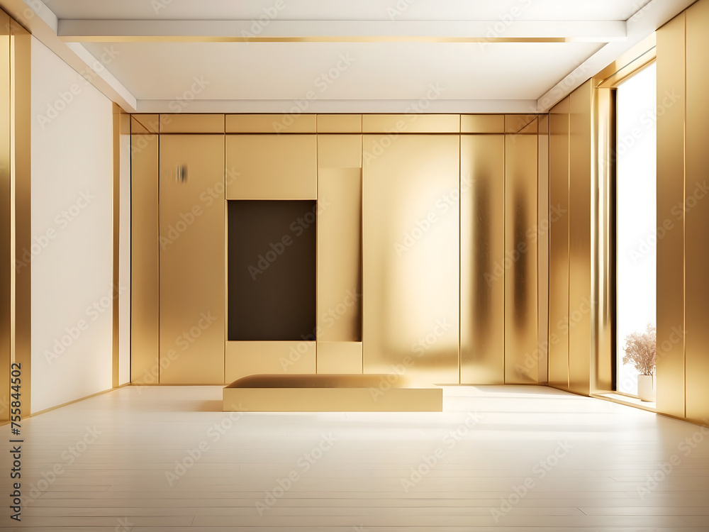 A gold minimal art space with an empty room for a background.