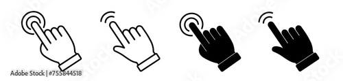 Clicking finger icon set. Hand click, gesture, click here symbol.  Vector illustration 