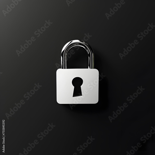 Shiny padlock icon vector on black background. Realistic 3D digital render suitable for security and technology concept, with copy space for design and print