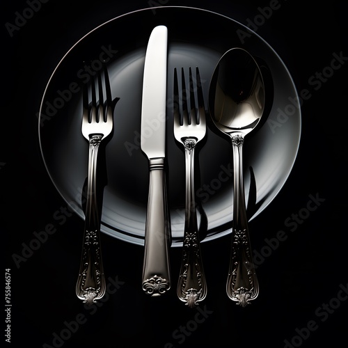 a plate with silverware and a spoon