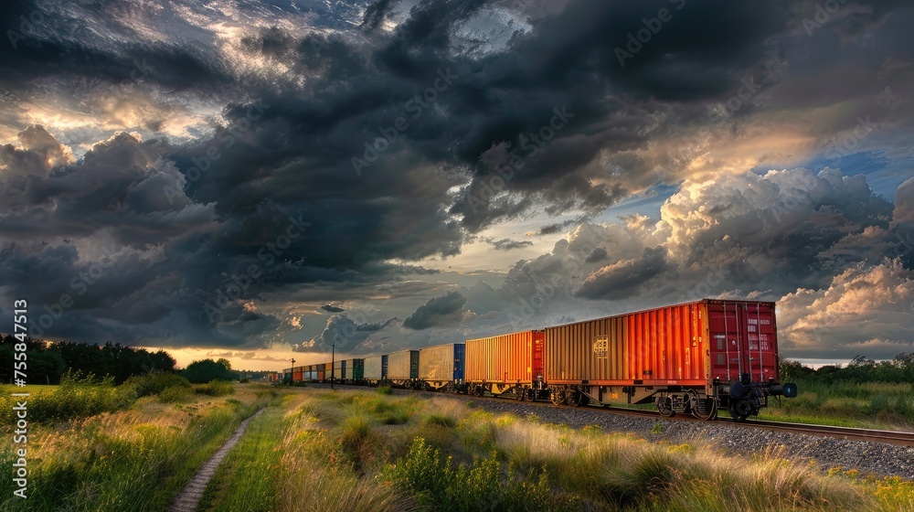 High angle view of a freight train, illustrating the precision and efficiency of industrial logistics from an elevated perspective. High angle view of a freight train, illustrating the precision and efficiency of industrial logistics from an elevated perspective.