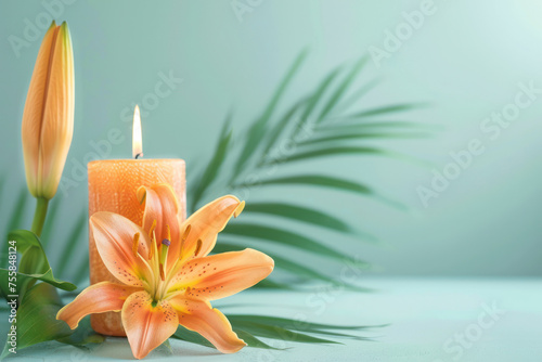 Candle and Flowers on Table