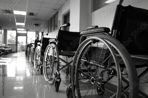 Mobility Equipment for the Disabled: Empty Wheelchairs at the Hospital