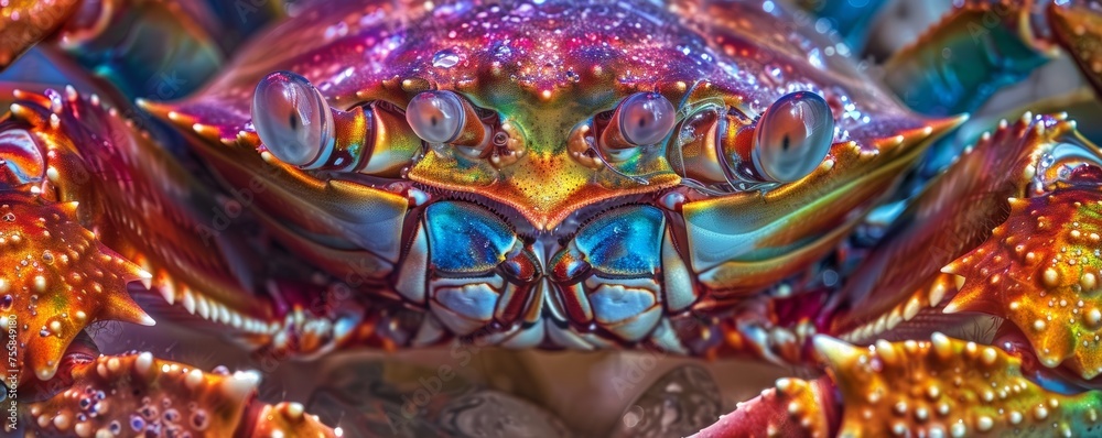 photography of a colorful Crab Pincer - Close-up of the detailed textures and colors of a crabs pincer made out jewels