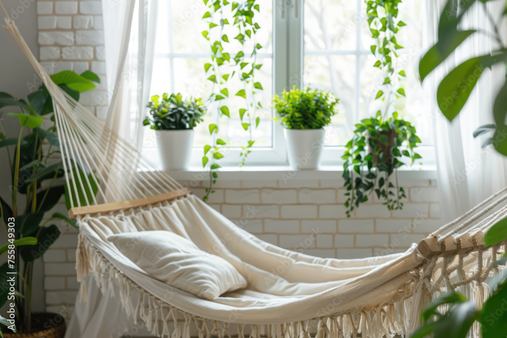 White Hammock Hanging in Front of Window White Hammock Hanging in Front of Window