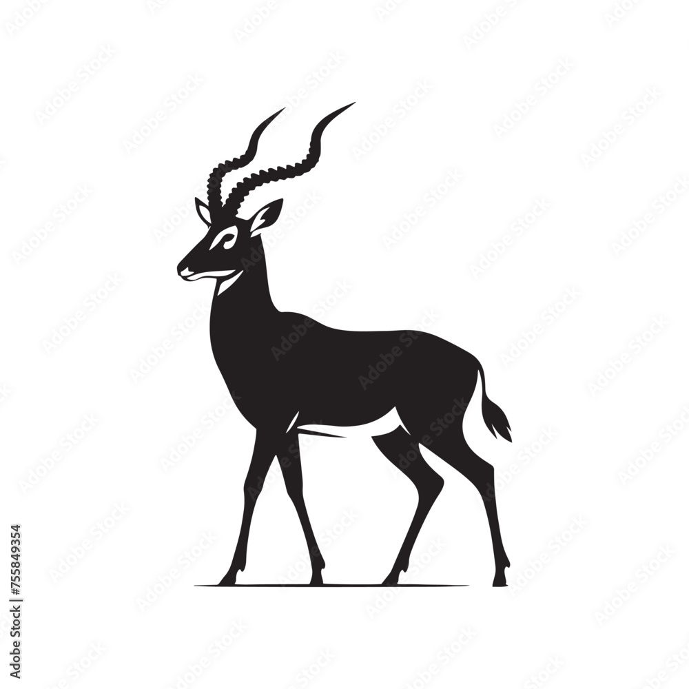 Obraz premium Graceful Gazelle vector art: Vector Antelope Silhouette, minimalist black Antelope Illustration.