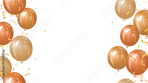 vector festive balloons and confetti orange gold shiny for holiday, celebration, anniverssary