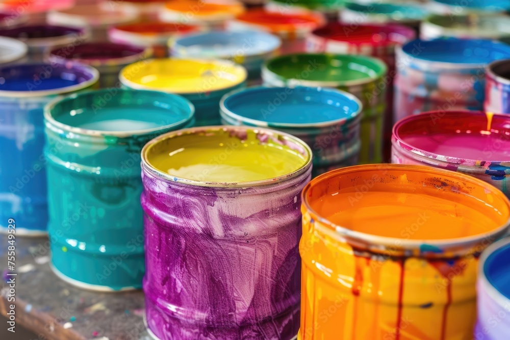 Paint Cans Set. Colorful Collection of Paint in Cans and Bottles Paint Cans Set. Colorful Collection of Paint in Cans and Bottles