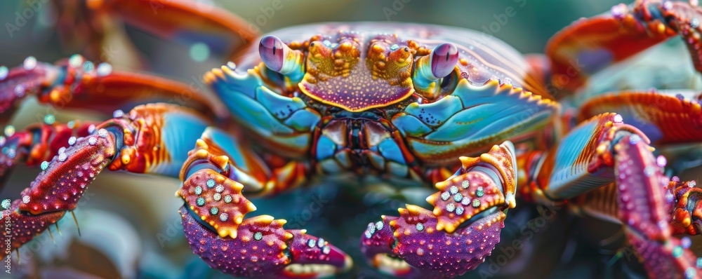 photography of a colorful Crab Pincer - Close-up of the detailed textures and colors of a crabs pincer made out jewels - obrazy, fototapety, plakaty 