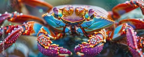 photography of a colorful Crab Pincer - Close-up of the detailed textures and colors of a crabs pincer made out jewels photo