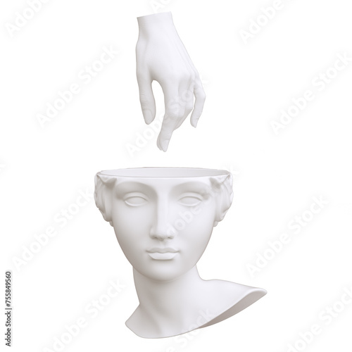 Cuadro en lienzo Open woman head sculpture in hands, psychology and conscious concept, 3d renderi