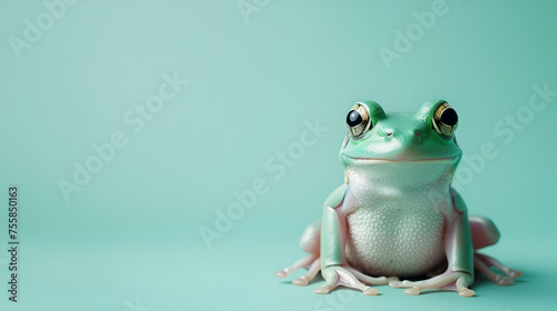 Green frog on the pastel background  generative ai