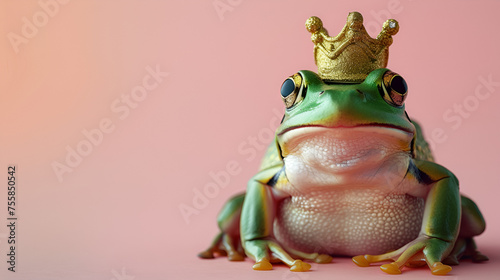 Green frog with the golden crown  generative ai