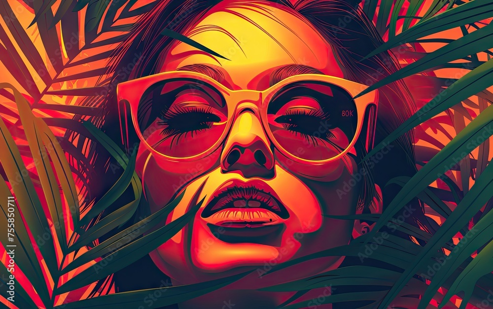 A Beautiful Women in a Sunglass with Tropical Plants A Beautiful Women in a Sunglass with Tropical Plants