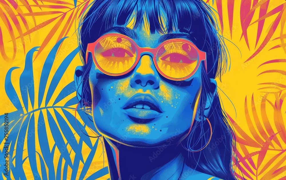 A Beautiful Women in a Sunglass with Tropical Plants A Beautiful Women in a Sunglass with Tropical Plants