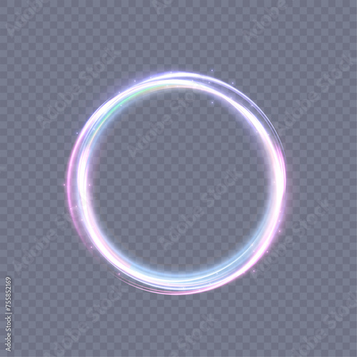 Abstract neon ring of blue light. A bright trail of luminous rays swirling in a rapid spiral motion. Light-bright vortex. Light effect. Vector