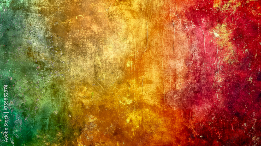 Vibrant abstract texture with a blend of green, gold, and red, creating a vivid and artistic background.