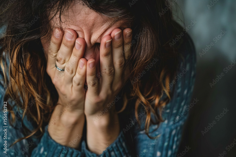 Crying sad woman hiding face with hands Crying sad woman hiding face with hands