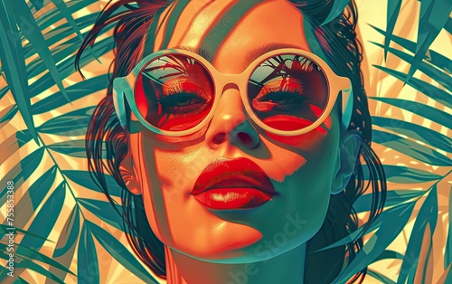 A Beautiful Women in a Sunglass with Tropical Plants
