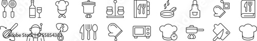 Pack of linear symbols of chef. Editable stroke. Linear symbol for web sites, newspapers, articles book