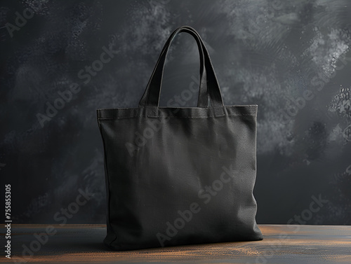 black bag on black, black canvas cotton tote bag, mockup