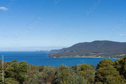 australian coastline, in tasmania, rock shelf by the sea in australia