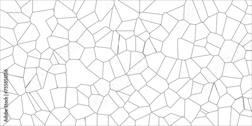 White color Broken Stained-Glass Background with black lines. Voronoi diagram background. Seamless pattern with 3d shapes vector Vintage Illustration background. Geometric Retro tiles pattern 